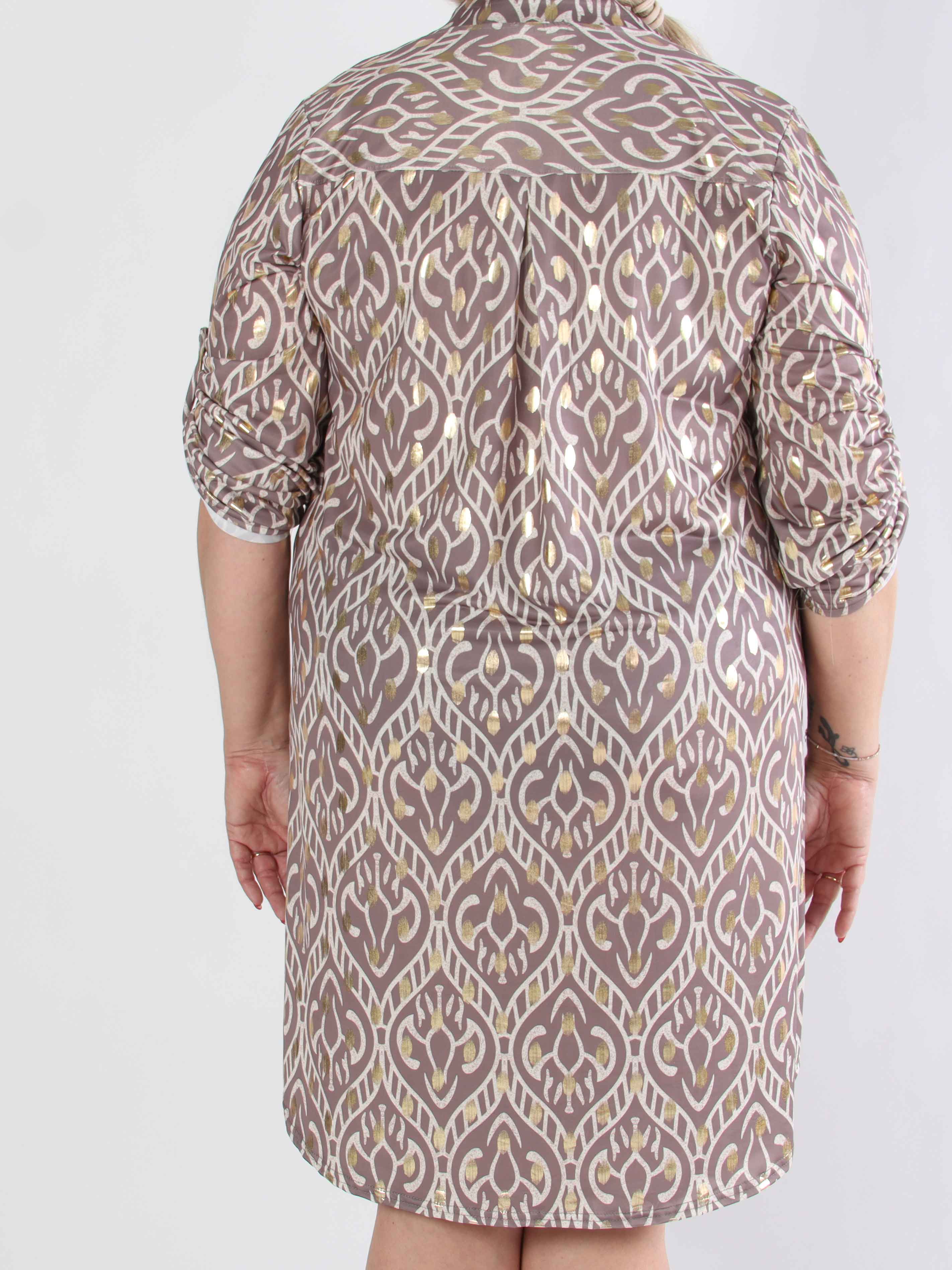 Ebba Boho Long - Elastisk plus size mønstret kjole med guld prikker